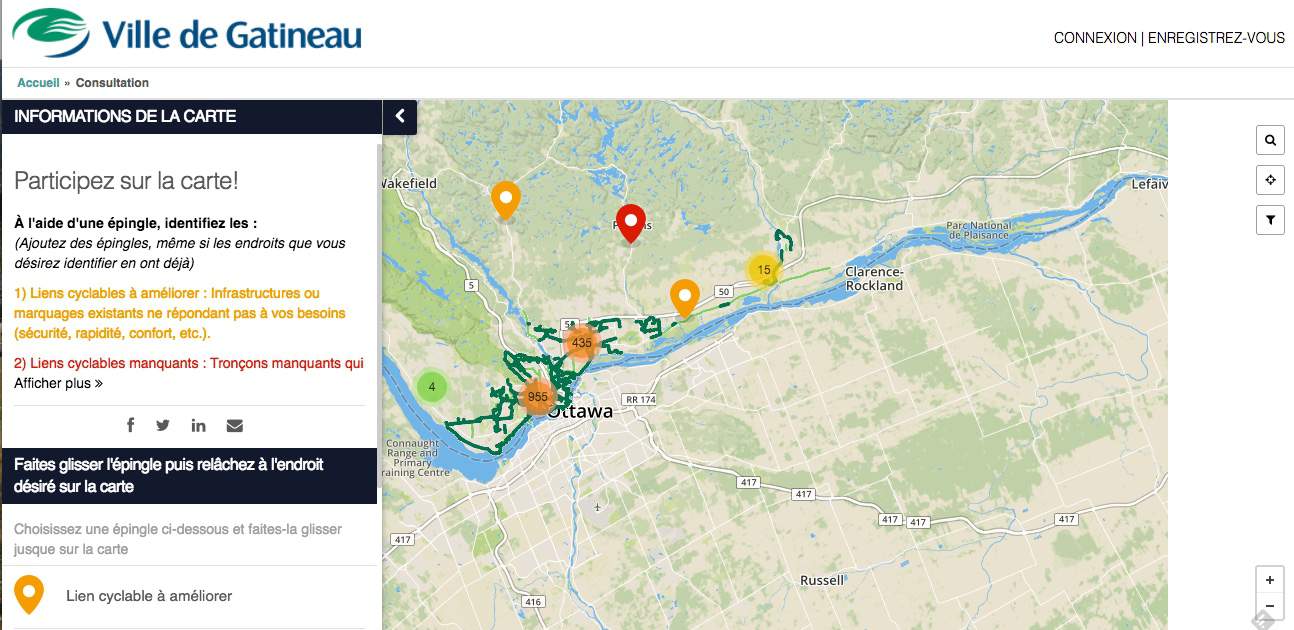 Ville de Gatineau Online Community Engagement Map using Places Tool
